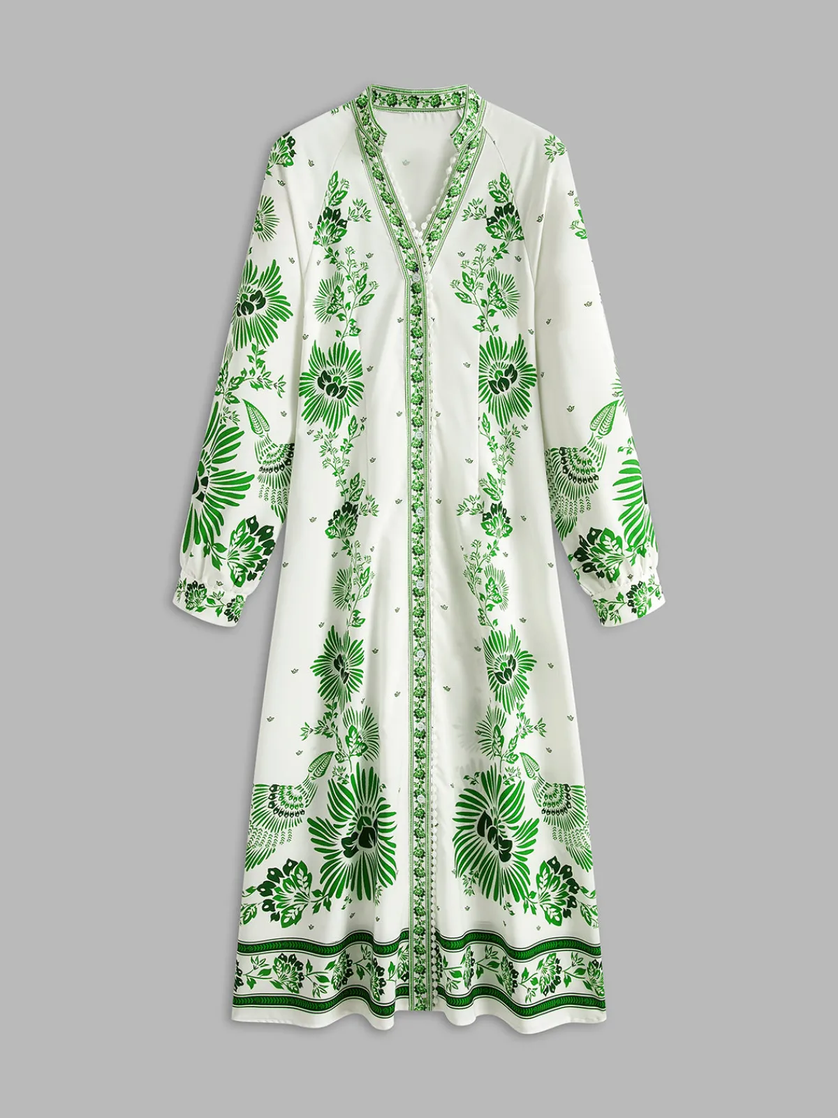 Online Vintage Printed Button Long Dress Vacation Dresses|Summer Dresses
