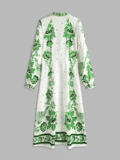 Online Vintage Printed Button Long Dress Vacation Dresses|Summer Dresses