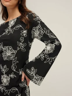 Sale Vintage Pure Cotton Jacquard Dress Black Dresses|Casual Dresses