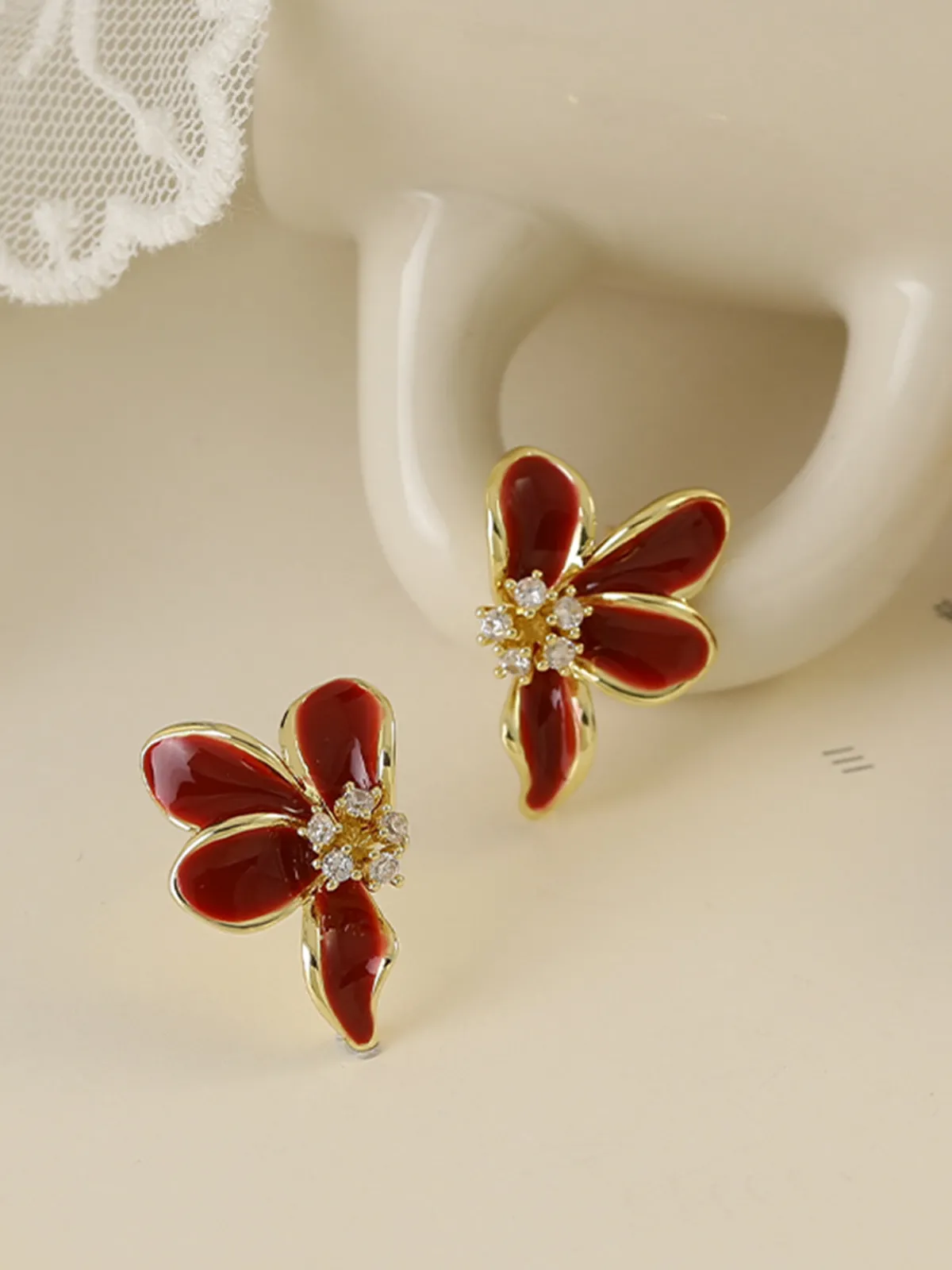Online Vintage Rhinestone Floral Stud Earrings Earrings|Accessories