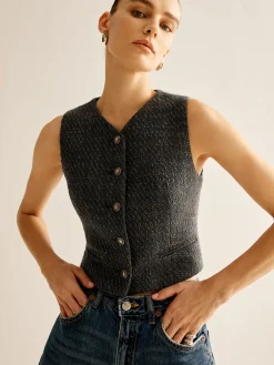 Hot Vintage Tweed Breasted Vest Outerwear|Vests
