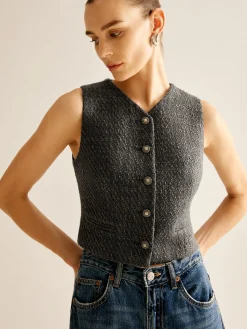 Hot Vintage Tweed Breasted Vest Outerwear|Vests