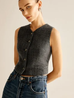 Hot Vintage Tweed Breasted Vest Outerwear|Vests