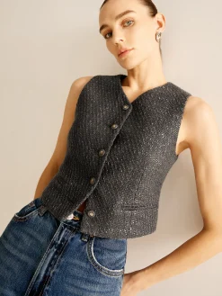 Hot Vintage Tweed Breasted Vest Outerwear|Vests