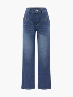 Vintage Wash Denim Straight Leg Jeans Jeans|Pants