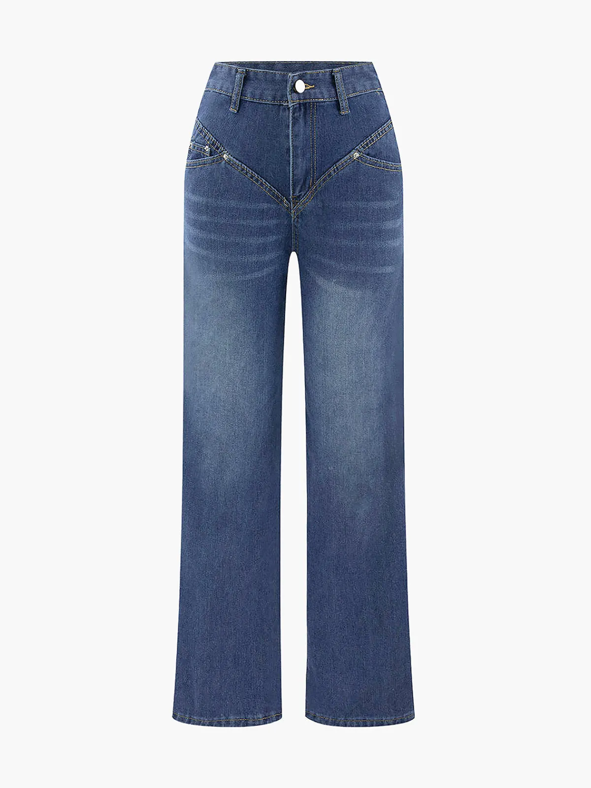 Vintage Wash Denim Straight Leg Jeans Jeans|Pants