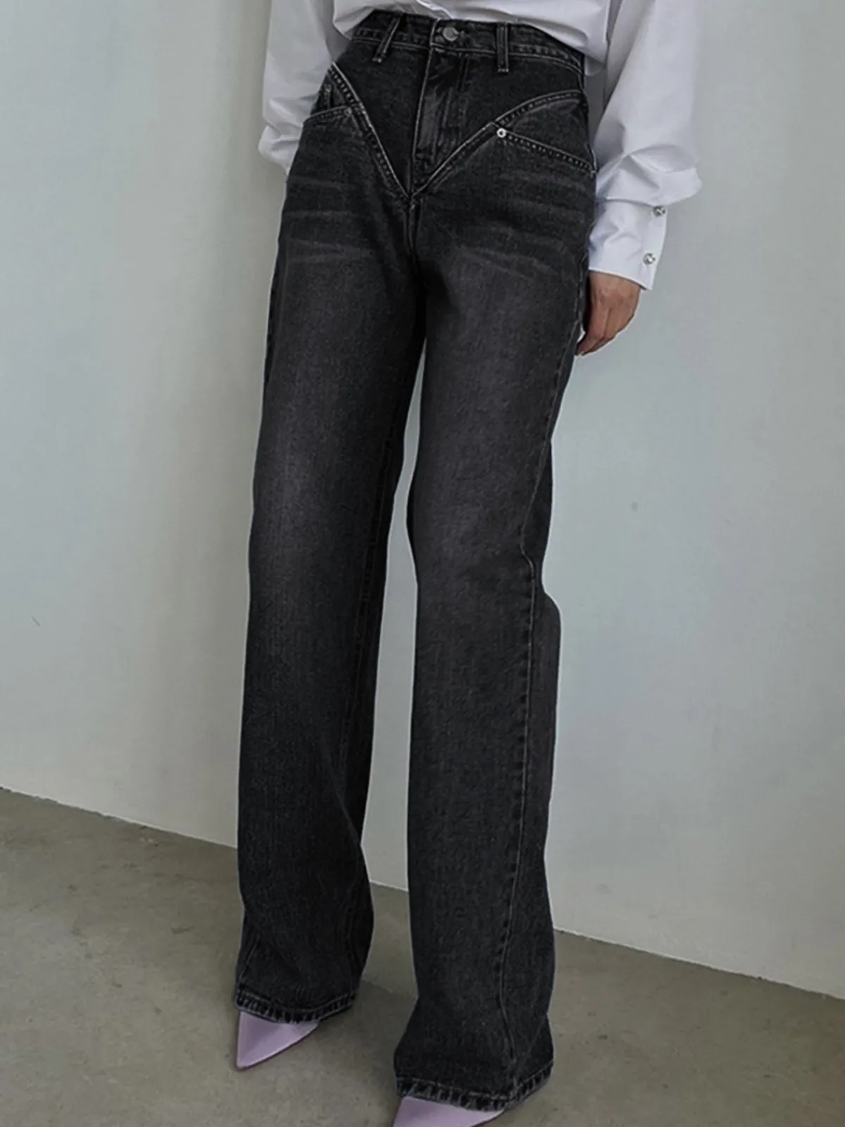 Vintage Wash Denim Straight Leg Jeans Jeans|Pants