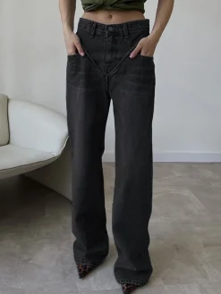 Vintage Wash Denim Straight Leg Jeans Jeans|Pants
