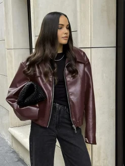 Clearance Vintage Zipper Faux Leather Jacket Outerwear|Jackets