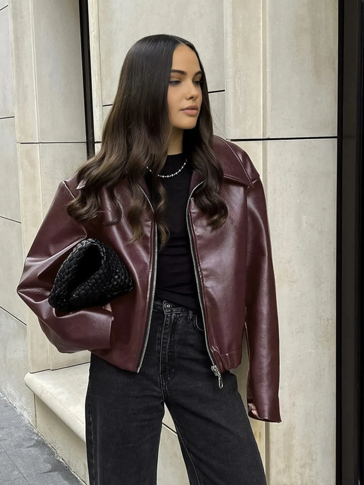 Clearance Vintage Zipper Faux Leather Jacket Outerwear|Jackets