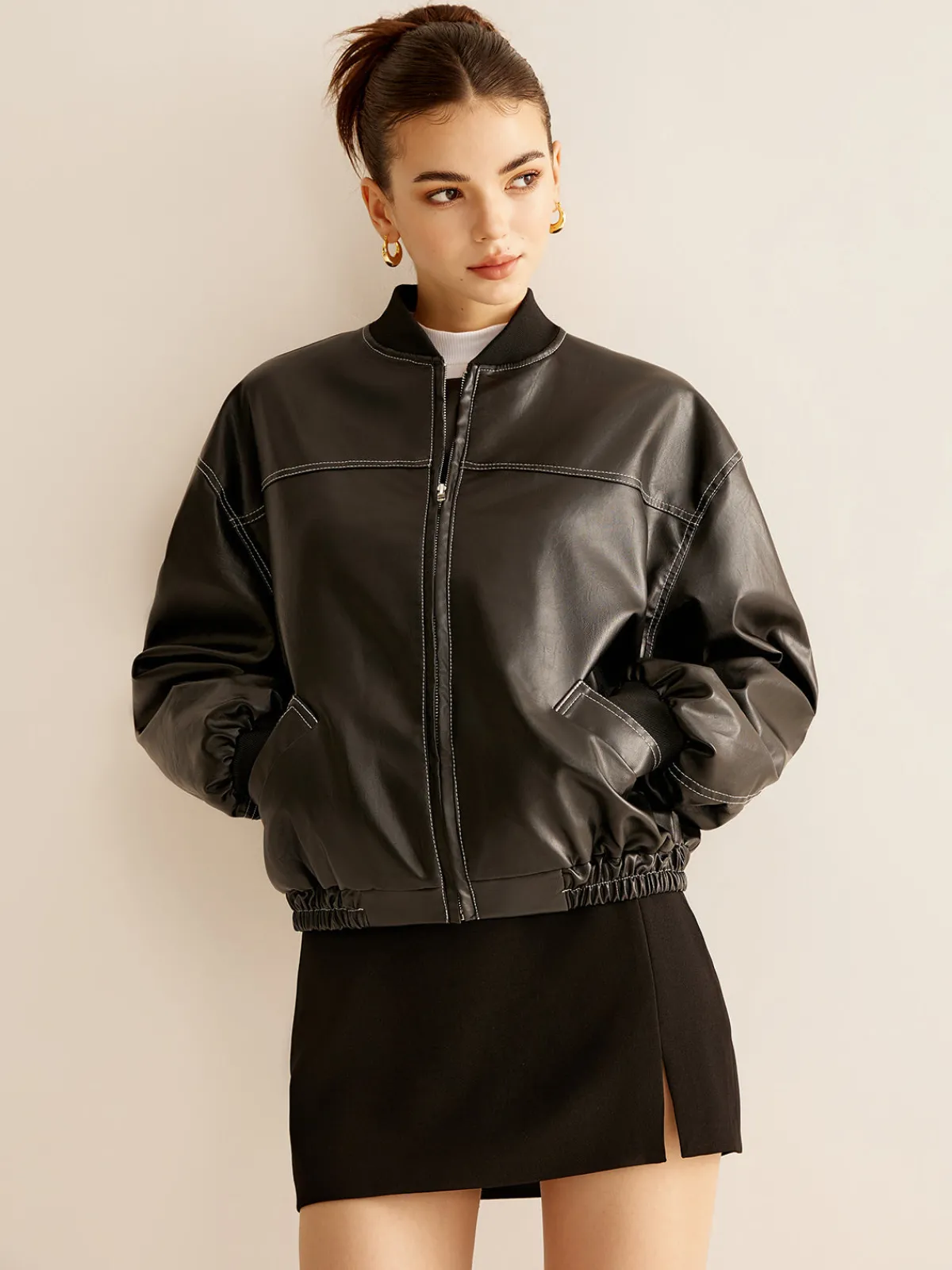 Best Vintage Zipper PU Leather Short Jacket Outerwear|Jackets