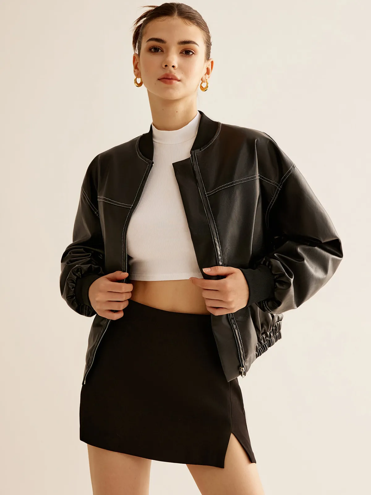 Best Vintage Zipper PU Leather Short Jacket Outerwear|Jackets