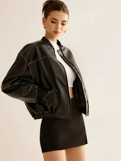Best Vintage Zipper PU Leather Short Jacket Outerwear|Jackets