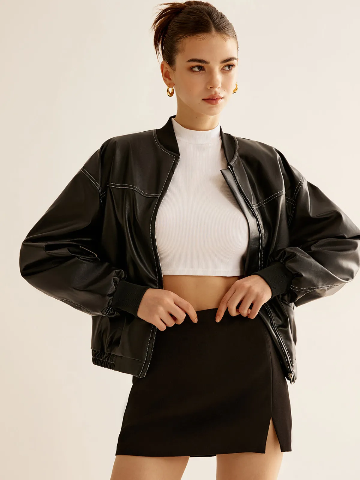 Best Vintage Zipper PU Leather Short Jacket Outerwear|Jackets