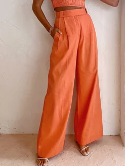 Sale Vitamin C Linen Cotton Wide Leg Pants Wide Leg|Pants