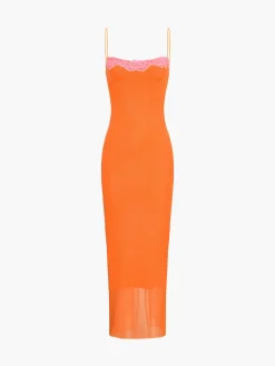 Clearance Vitamin C Mesh Lace Trim Long Dress Casual Dresses|Vacation Dresses