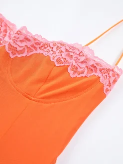 Clearance Vitamin C Mesh Lace Trim Long Dress Casual Dresses|Vacation Dresses