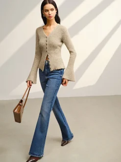Discount V-Neck Bell Sleeve Button Cardigan Cardigans|Sweaters & Cardigans