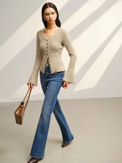 Sale V-Neck Bell Sleeve Button Cardigan Cardigans|Sweaters & Cardigans