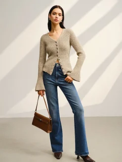 Sale V-Neck Bell Sleeve Button Cardigan Cardigans|Sweaters & Cardigans