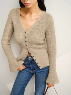 Sale V-Neck Bell Sleeve Button Cardigan Cardigans|Sweaters & Cardigans