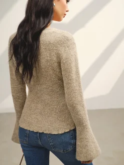 Sale V-Neck Bell Sleeve Button Cardigan Cardigans|Sweaters & Cardigans
