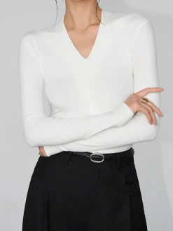 Hot V-Neck Bodycon Jersey T-Shirt T-shirts|Tops