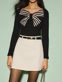 Discount V-Neck Bow Front Slim Sweater Sweater Tops|Sweaters & Cardigans