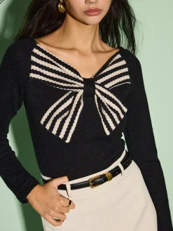 Discount V-Neck Bow Front Slim Sweater Sweater Tops|Sweaters & Cardigans