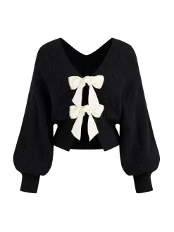 Discount V-Neck Bow Front Twist Cardigan Knitwear|Tops