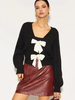 Discount V-Neck Bow Front Twist Cardigan Knitwear|Tops