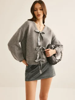 Hot V-Neck Bow Knotted Cardigan Cardigans|Sweaters & Cardigans
