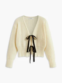 Clearance V-Neck Bow Ribbed Cardigan Cardigans|Sweaters & Cardigans