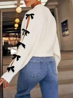 Best V-Neck Bow-Decor Short Cardigan Cardigans|Sweaters & Cardigans