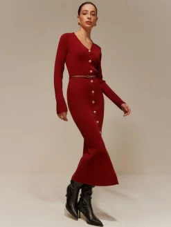 Sale V-Neck Breasted Belted Sweater Long Dress Sweater Dresses|Cocktail & Party Dresses