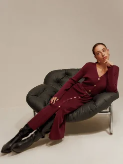 Sale V-Neck Breasted Belted Sweater Long Dress Sweater Dresses|Cocktail & Party Dresses