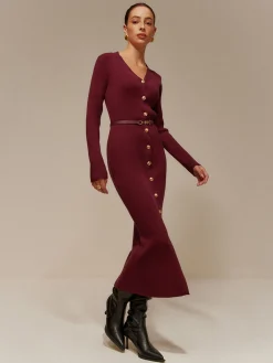 Sale V-Neck Breasted Belted Sweater Long Dress Sweater Dresses|Cocktail & Party Dresses