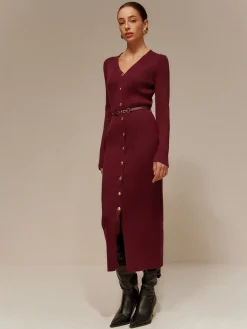Sale V-Neck Breasted Belted Sweater Long Dress Sweater Dresses|Cocktail & Party Dresses