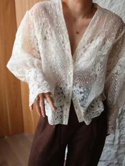 New V-Neck Button Floral Sheer Shirt Blouses & Shirts|Tops