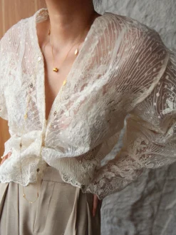 New V-Neck Button Floral Sheer Shirt Blouses & Shirts|Tops