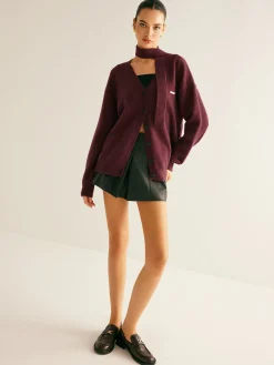 Online V-Neck Button Knit Outerwear With Scarf Sweater Tops|Outerwear