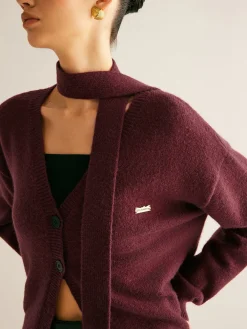 Online V-Neck Button Knit Outerwear With Scarf Sweater Tops|Outerwear