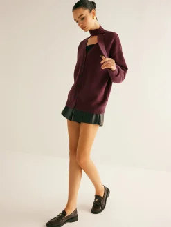 Online V-Neck Button Knit Outerwear With Scarf Sweater Tops|Outerwear