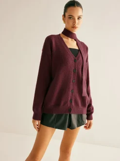 Online V-Neck Button Knit Outerwear With Scarf Sweater Tops|Outerwear