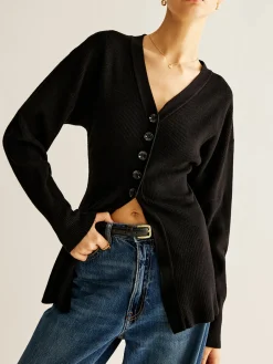 Hot V-Neck Button Slit Cardigan Cardigans|Sweaters & Cardigans