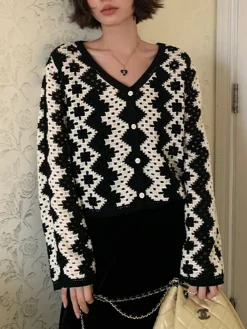 Online V-Neck Chevron Breasted Cardigan Knitwear|Tops
