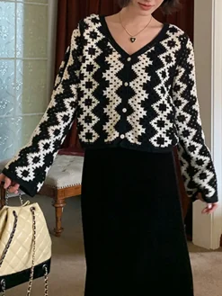 Online V-Neck Chevron Breasted Cardigan Knitwear|Tops