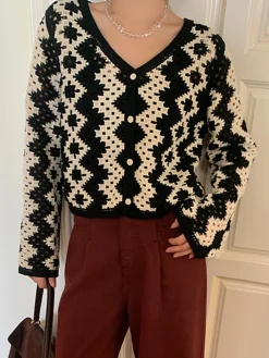 Online V-Neck Chevron Breasted Cardigan Knitwear|Tops
