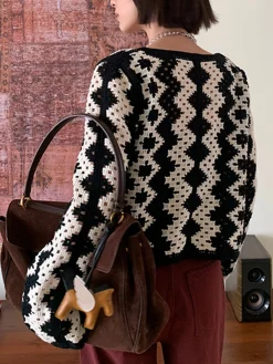 Online V-Neck Chevron Breasted Cardigan Knitwear|Tops
