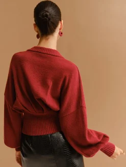New V-Neck Cinched Waist Button Cardigan Cardigans|Sweaters & Cardigans